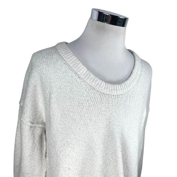 Free People Sweater Womens Medium Off-White Cotton Knitted Crew Neck Long Sleeve - Picture 2 of 12